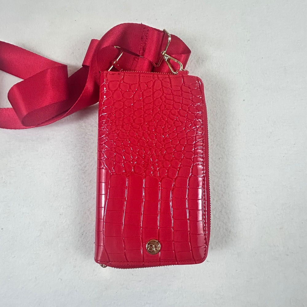 Joy Susan Red Crocodile Embossed Crossbody Wallet Phone Bag Gold Hardware - Picture 7 of 10
